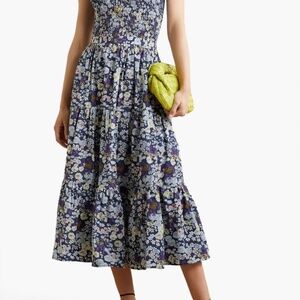 LES RÊVERIES  Halter Midi Dress "Floral Fields' Smocked Bodice 100% Cotton